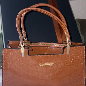 Brown Crocodile Embossed Handbag